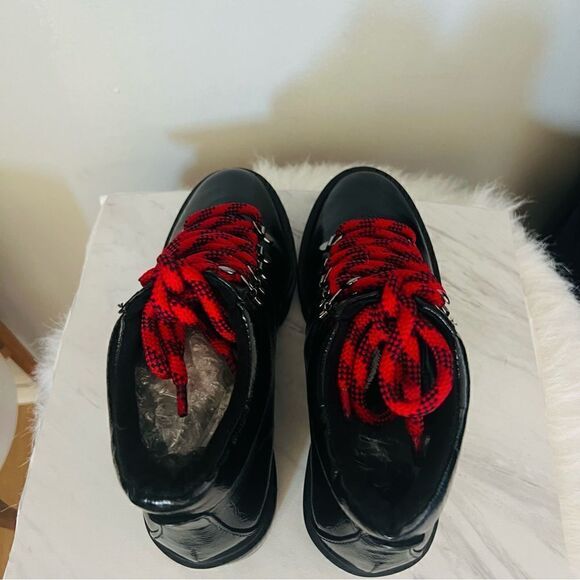 SCHUTZ Patent Leather‎ Hiking Boots Booties, Red Laces/Black, Size 6.5, NWOT - Picture 16 of 17